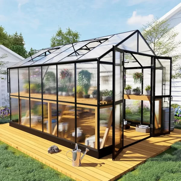8x16x7.5 FT Polycarbonate Greenhouse Double with Swing Doors 4 Vents 5.2FT Added Wall Height, Walk-in Large Aluminum Greenhouse - Image 7
