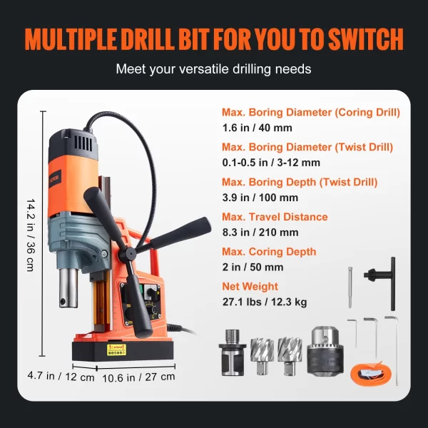 VEVOR 1300W 1400W 2" Electric Drilling Machine Magnetic Drill Press - Image 8