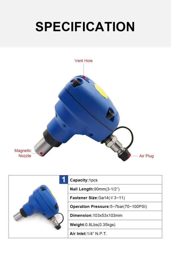 Pneumatic Palm Nailer MSN90 Lightweight - Image 11