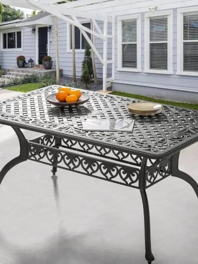 60" Outdoor Dining Table with 2.09" Umbrella Hole, All Weather Cast Aluminum
