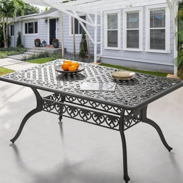 60" Outdoor Dining Table with 2.09" Umbrella Hole, All Weather Cast Aluminum