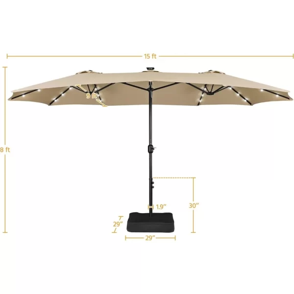 15 ft Large Patio Umbrella with Solar Lights Double-Sided Outdoor Rectangle Market Umbrellas with 36 LED Lights/Base Included - Image 2