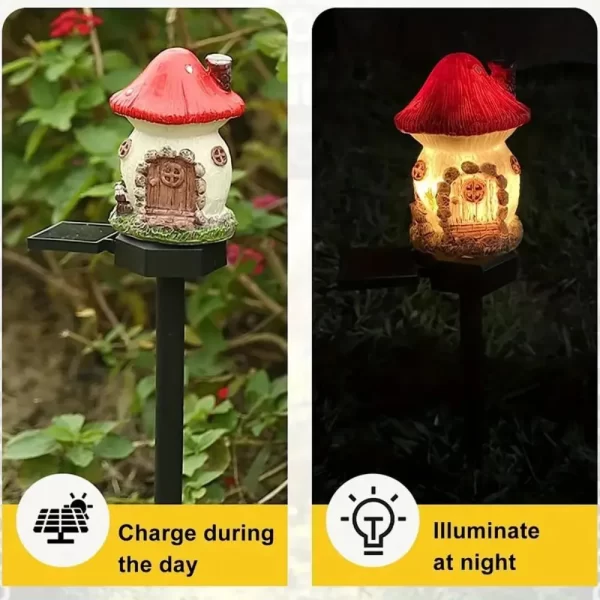 1pc creative solar resin mushroom house light, waterproof LED - Image 6