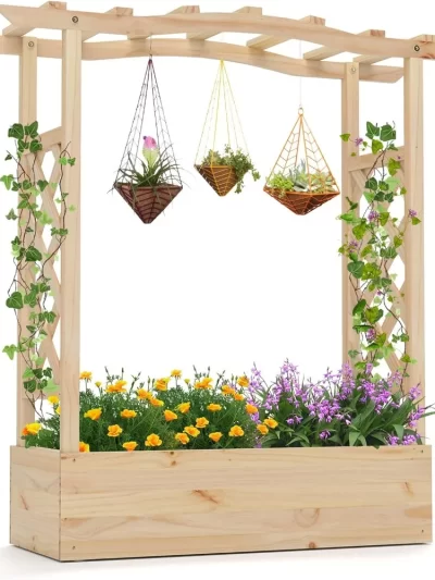Raised Garden Bed with Sided Trellis & Hanging Roof