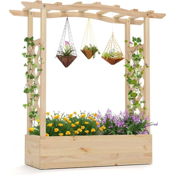 Raised Garden Bed with Sided Trellis & Hanging Roof