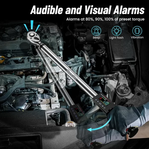 Seesii Electric Torque Wrench 340N.m Digital Electric Wrench 1/2" Drive 12.5-250.8ft-lbs - Image 3