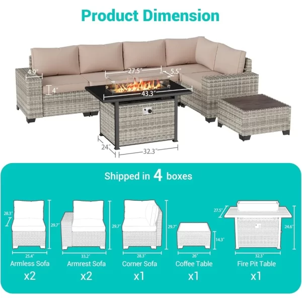7-Piece Outdoor Patio Furniture Set with 55,000 BTU Fire Pit Table, PE Wicker Rattan - Image 2