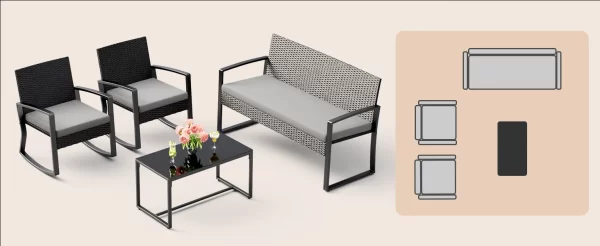 4 Piece Set, Wicker Patio Furniture with Glass Coffee Table - Image 11