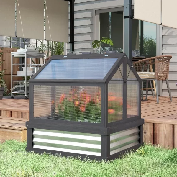 Raised Garden Bed with Polycarbonate Greenhouse, Wooden Cold Frame Greenhouse, Garden Flower Planter Protection - Image 2