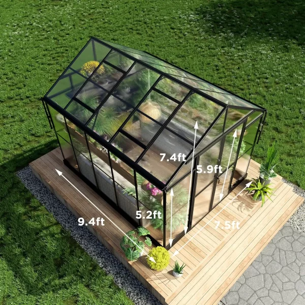8x16x7.5 FT Polycarbonate Greenhouse Double with Swing Doors 4 Vents 5.2FT Added Wall Height, Walk-in Large Aluminum Greenhouse - Image 25