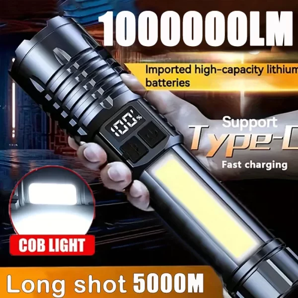 Heinast High Power LED Flashlight Powerful TYPE-C Rechargeable