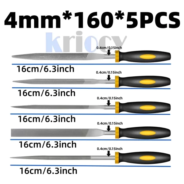 5pcs Alloy Steel File Set Precision Round Half-Round Flat Square Triangular Hand Files Steel Rasp Needle Filing - Image 7