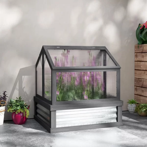 Raised Garden Bed with Polycarbonate Greenhouse, Wooden Cold Frame Greenhouse, Garden Flower Planter Protection - Image 13