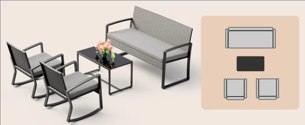 4 Piece Set, Wicker Patio Furniture with Glass Coffee Table - Image 9