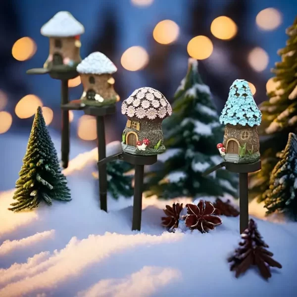 1pc creative solar resin mushroom house light, waterproof LED - Image 2