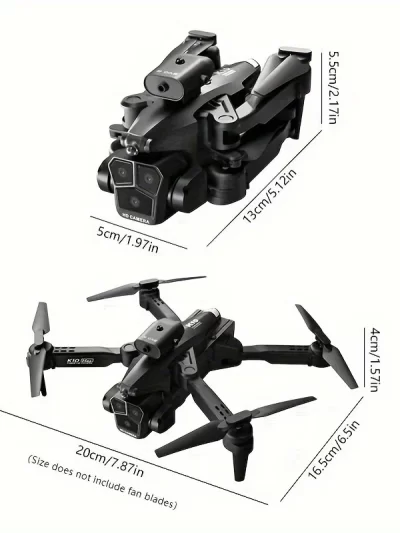 2 Batteries K10 MAX: 3 Camera Remote Control Drone w/camera