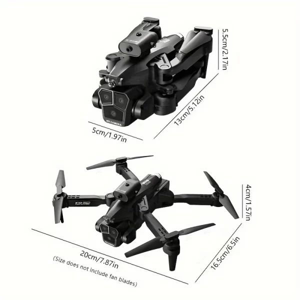 2 Batteries K10 MAX: 3 Camera Remote Control Drone w/camera