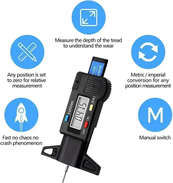 1PC Digital Depth Gauge Caliper Tread Depth Gauge - Image 3