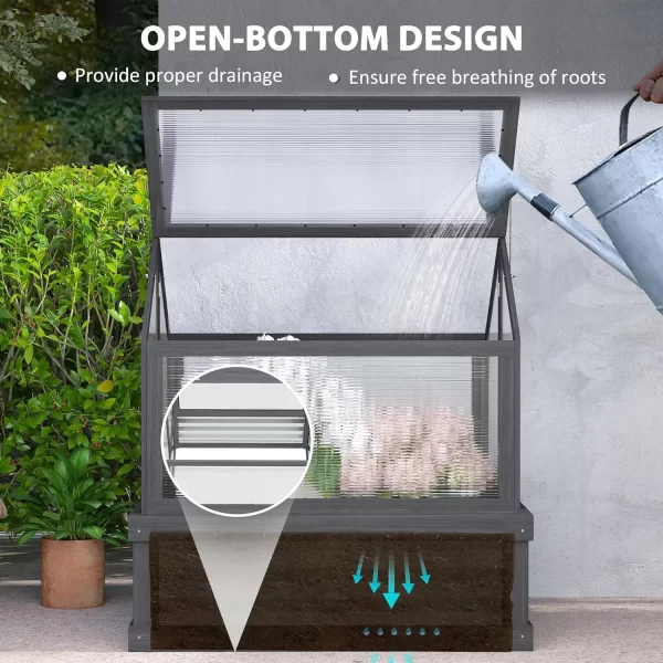 Raised Garden Bed with Polycarbonate Greenhouse, Wooden Cold Frame Greenhouse, Garden Flower Planter Protection - Image 10