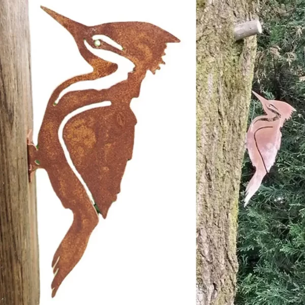 Elegant Garden Stake Design Pileated Bird Rusty Iron Crafts Bird Shaped Art - Image 11