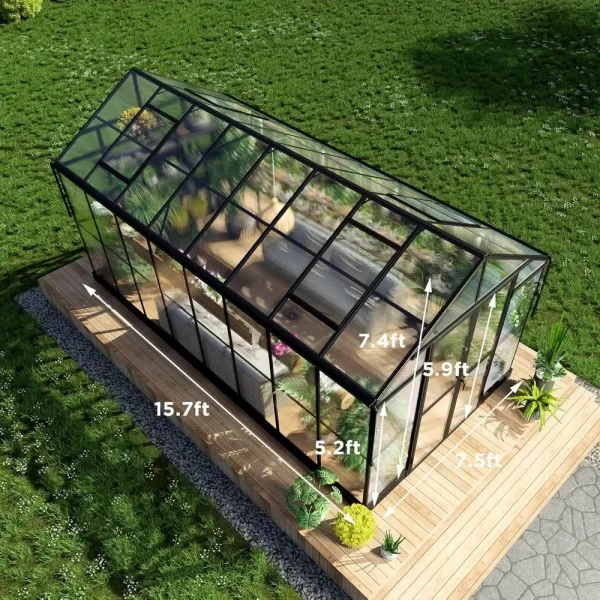 8x16x7.5 FT Polycarbonate Greenhouse Double with Swing Doors 4 Vents 5.2FT Added Wall Height, Walk-in Large Aluminum Greenhouse - Image 2