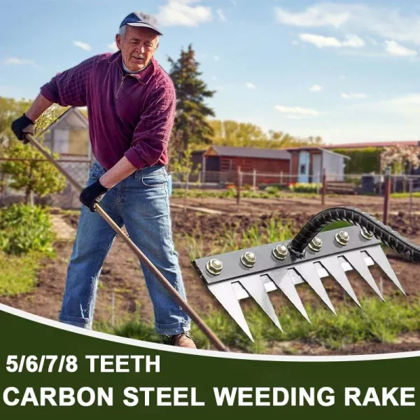 5/6/7/8 Teeth Carbon Steel Garden Hand Rake Farm Tool Weeder - Image 2
