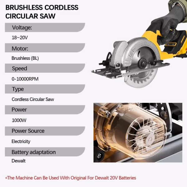 EGOD 5 Inch Brushless Electric Circular Saw Tools for Dewalt Battery - Image 2