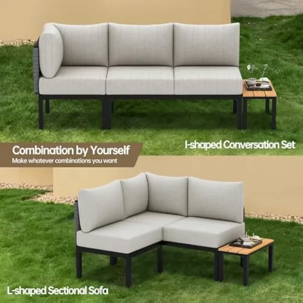 4 Piece Sectional Furniture with Loveseat, Single Chair, 6" Washable Cushions, Beige - Image 2