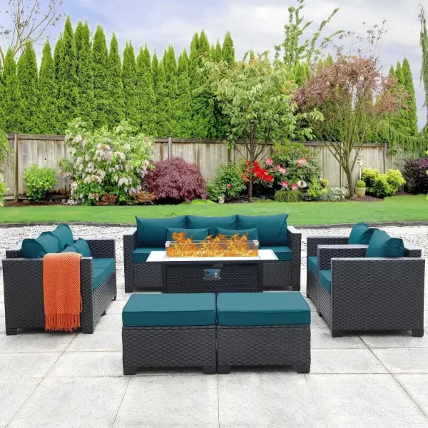 7 Piece Furniture Set, Set Non-Slip Cushions & Waterproof Cover, 45 Inch Outdoor Propane Fire Pit Table Patio Sets - Image 16