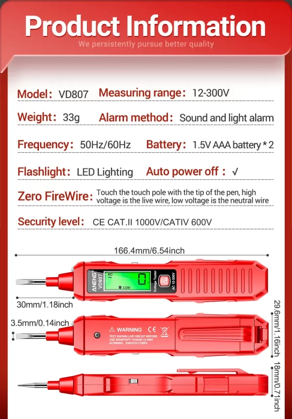 ANENG VD807 50/60Hz Smart Electric Pen Tester - Image 12