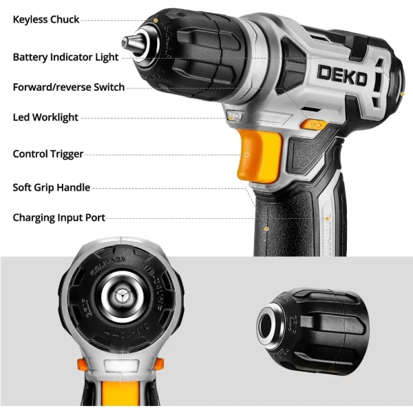 Tool Set：Tool Kit with 8V Cordless Drill,Tool Box with Drill,Hand Drill Set - Image 4