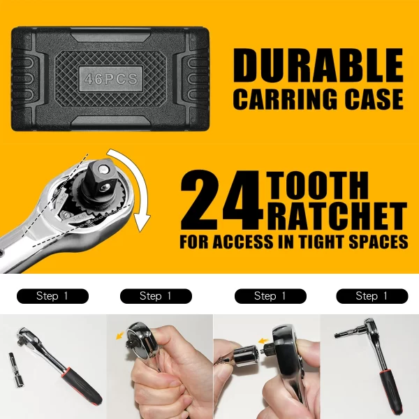 46pcs/set Drive Socket Set Ratchet Wrench , Metric - Image 9
