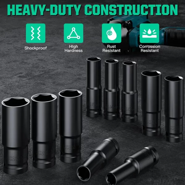 1/2Inch Drive 6-Point Impact Socket Set 10-Piece Metric Sizes 8-24m/10-24mm - Image 5