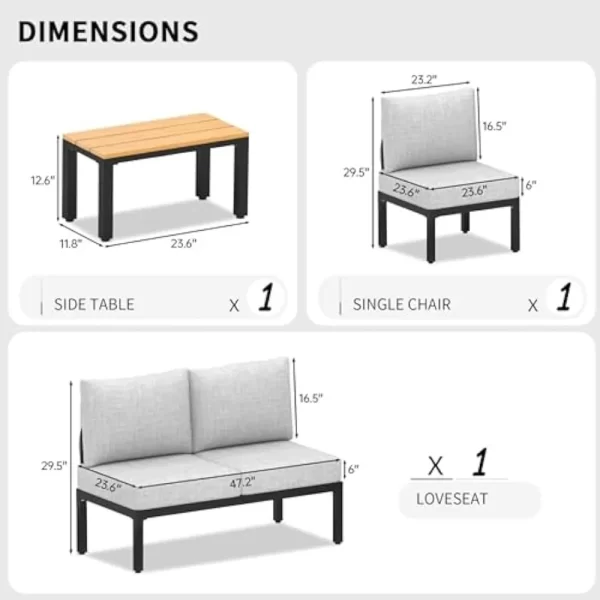 4 Piece Sectional Furniture with Loveseat, Single Chair, 6" Washable Cushions, Beige - Image 6