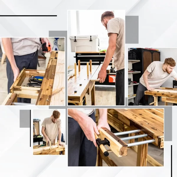 48-Inch Acacia Hardwood Workbench with Drawer - 330lbs Weight Capacity - Image 5