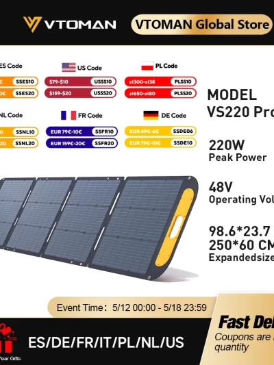 VTOMAN VS220 PRO 220W Solar Panel Kit Complete 48V Power
