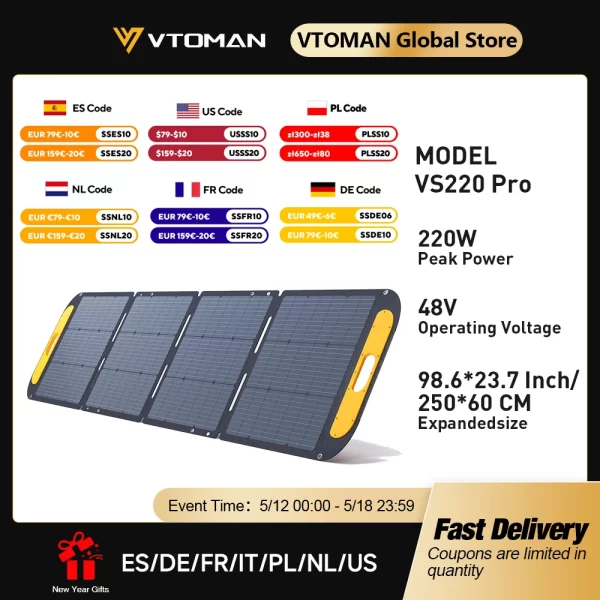 VTOMAN VS220 PRO 220W Solar Panel Kit Complete 48V Power