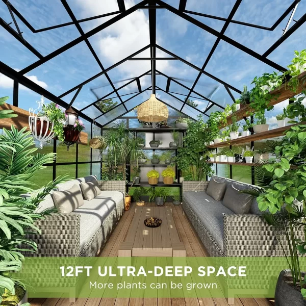 8x16x7.5 FT Polycarbonate Greenhouse Double with Swing Doors 4 Vents 5.2FT Added Wall Height, Walk-in Large Aluminum Greenhouse - Image 20