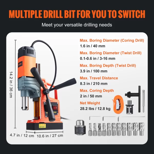 VEVOR 1300W 1400W 2" Electric Drilling Machine Magnetic Drill Press - Image 9