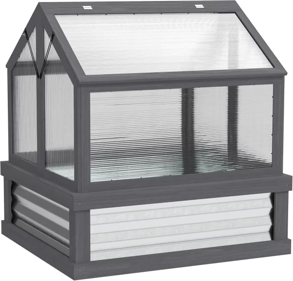 Raised Garden Bed with Polycarbonate Greenhouse, Wooden Cold Frame Greenhouse, Garden Flower Planter Protection - Image 7