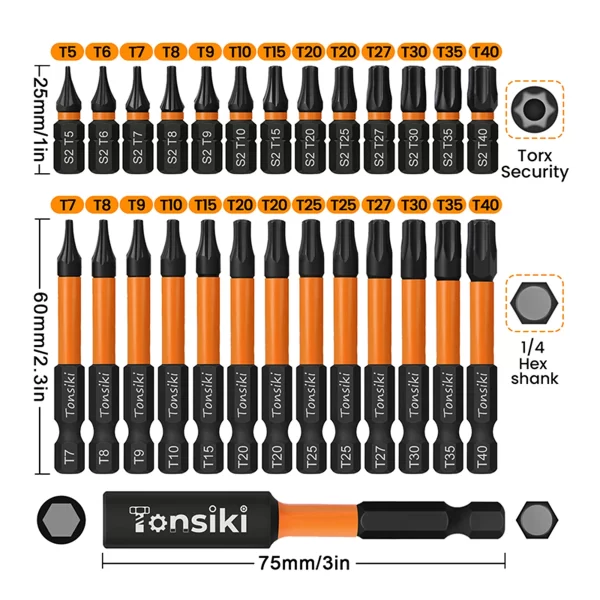 27Pcs Torx Impact Driver Bit Set 25mm 60mm Torx Screwdriver - Image 2