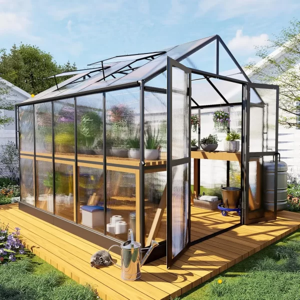 8x16x7.5 FT Polycarbonate Greenhouse Double with Swing Doors 4 Vents 5.2FT Added Wall Height, Walk-in Large Aluminum Greenhouse - Image 24