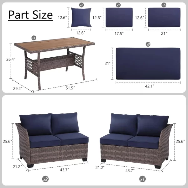 Patio Furniture Set 7 Piece Wicker Dining,  Patio Table and Chairs Set, Sofa - Image 10