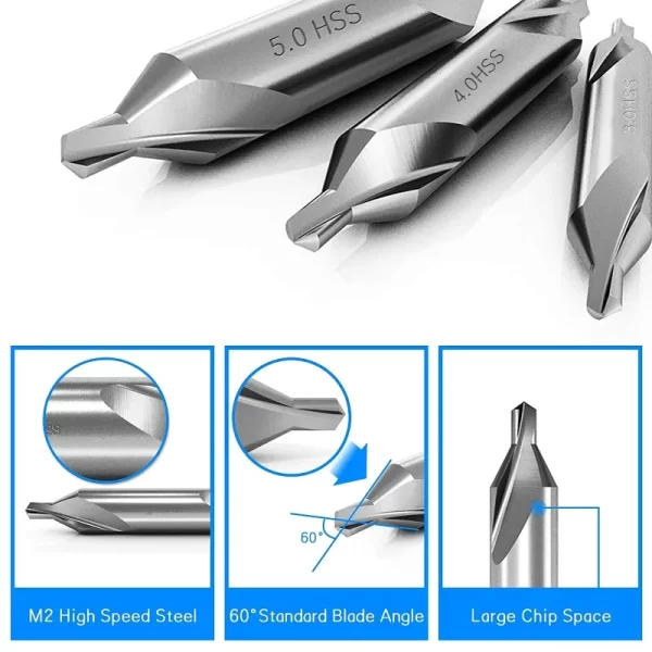 7Pcs 1/1.5/2/2.5/3/4/5 Center Drill Bits Set,60-Degree Angle - Image 4