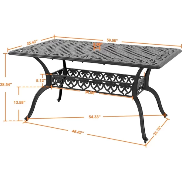 60" Outdoor Dining Table with 2.09" Umbrella Hole, All Weather Cast Aluminum - Image 2