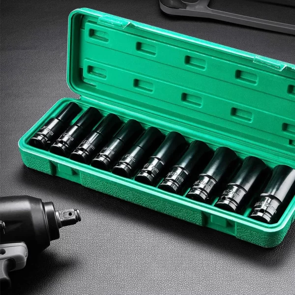 1/2Inch Drive 6-Point Impact Socket Set 10-Piece Metric Sizes 8-24m/10-24mm