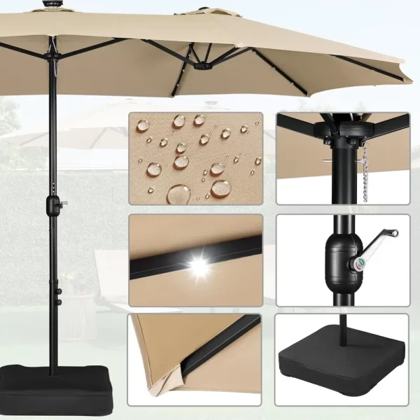 15 ft Large Patio Umbrella with Solar Lights Double-Sided Outdoor Rectangle Market Umbrellas with 36 LED Lights/Base Included - Image 3