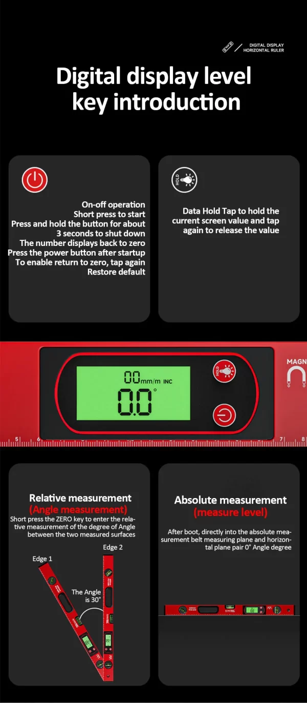 30/40/50cm Electronic Digital Display Level Ruler Magnetic - Image 13