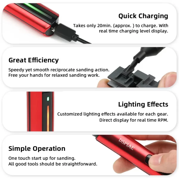 DSPIAE ES-A Reciprocating Sander DIY Electric USB Charge Grinding Pen Plastic Model Sanding Heads Sandpaper - Image 6