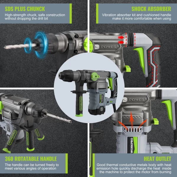WORKPRO  12.5 AMP Heavy Duty Rotary Hammer Drill for Concrete - Image 14
